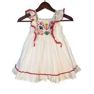 Cynthia Rowley Embroidered Floral Boho White Sleeveless Dress  3T